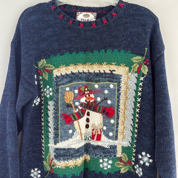 Tiara Sweaters - BEAUTIFUL Vintage Tiara Blue Snowman Sweater - Size M - Excellent Condition